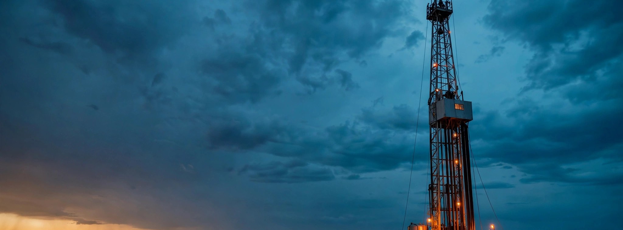 Land drilling rig at dusk